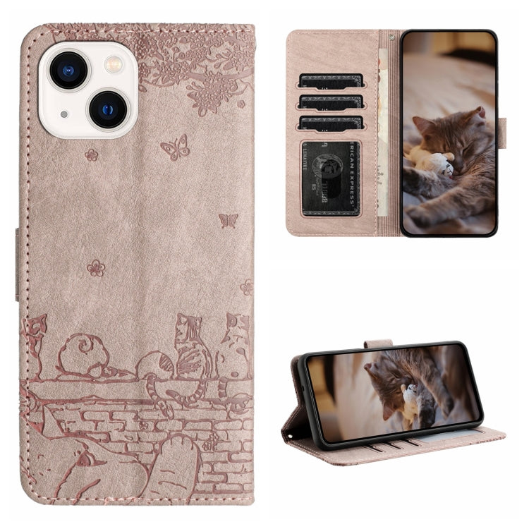 Cat Embossing Pattern Leather Phone Case with Lanyard, For iPhone 13, For iPhone 13 mini, For iPhone 12, For iPhone 12 Pro Max
