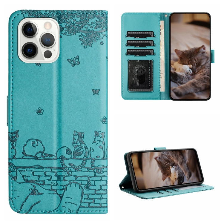 Cat Embossing Pattern Leather Phone Case with Lanyard, iPhone 16e, For iPhone 15 Pro Max, For iPhone 15 Pro, For iPhone 15 Plus
