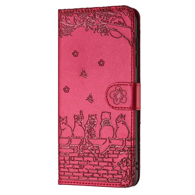 Cat Embossing Pattern Leather Phone Case with Lanyard, iPhone 16e, For iPhone 15 Pro Max, For iPhone 15 Pro, For iPhone 15 Plus