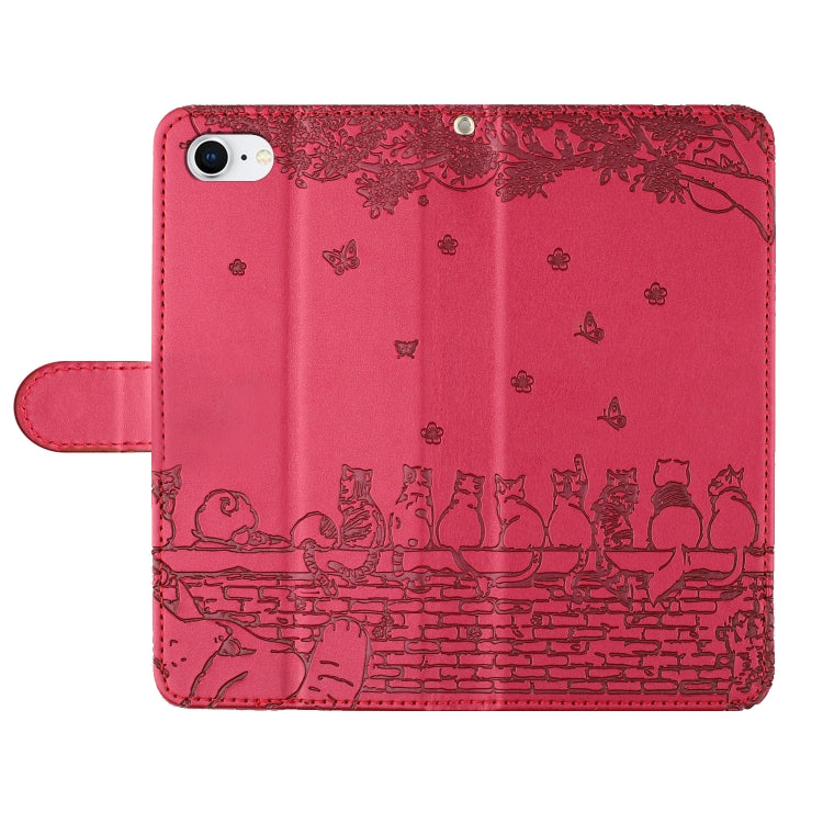 Cat Embossing Pattern Leather Phone Case with Lanyard, iPhone 16e, For iPhone 15 Pro Max, For iPhone 15 Pro, For iPhone 15 Plus