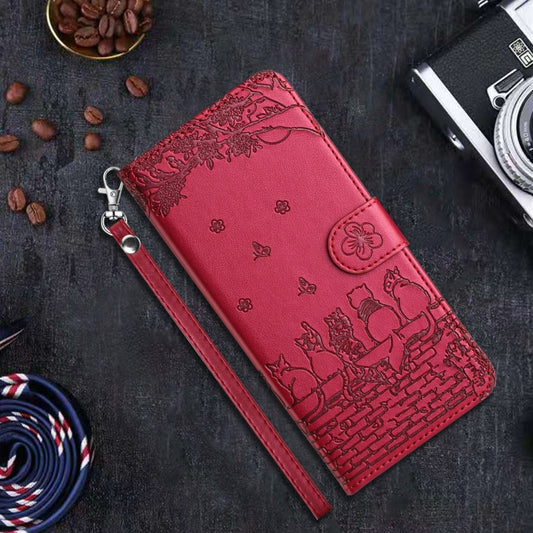 Cat Embossing Pattern Leather Phone Case with Lanyard, For iPhone 16 Pro Max, For iPhone 16 Pro, For iPhone 16 Plus, For iPhone 16