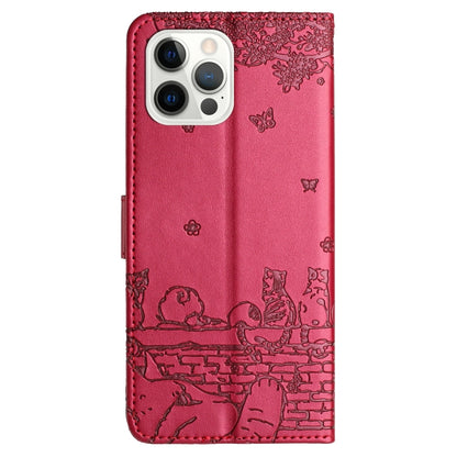 Cat Embossing Pattern Leather Phone Case with Lanyard, For iPhone 16 Pro Max, For iPhone 16 Pro, For iPhone 16 Plus, For iPhone 16
