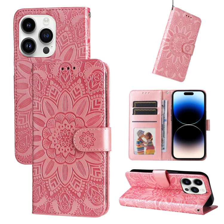 Embossed Sunflower Leather Phone Case, For iPhone 16e, For iPhone 15 Pro Max, For iPhone 15 Pro, For iPhone 15 Plus