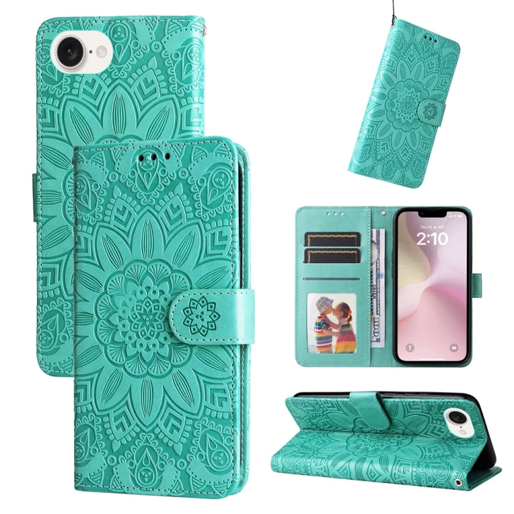Embossed Sunflower Leather Phone Case, For iPhone 16e, For iPhone 15 Pro Max, For iPhone 15 Pro, For iPhone 15 Plus