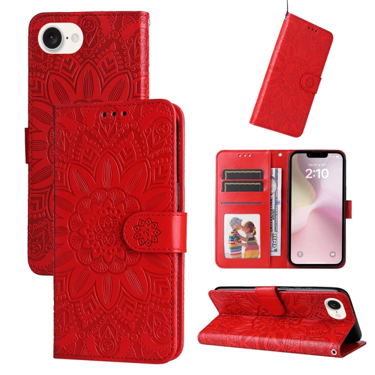 Embossed Sunflower Leather Phone Case, For iPhone 16e, For iPhone 15 Pro Max, For iPhone 15 Pro, For iPhone 15 Plus