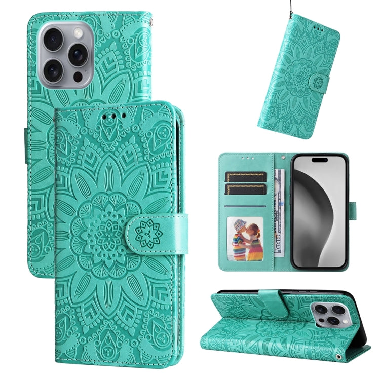 Embossed Sunflower Leather Phone Case, For iPhone 16 Pro Max, For iPhone 16 Pro, For iPhone 16 Plus, For iPhone 16