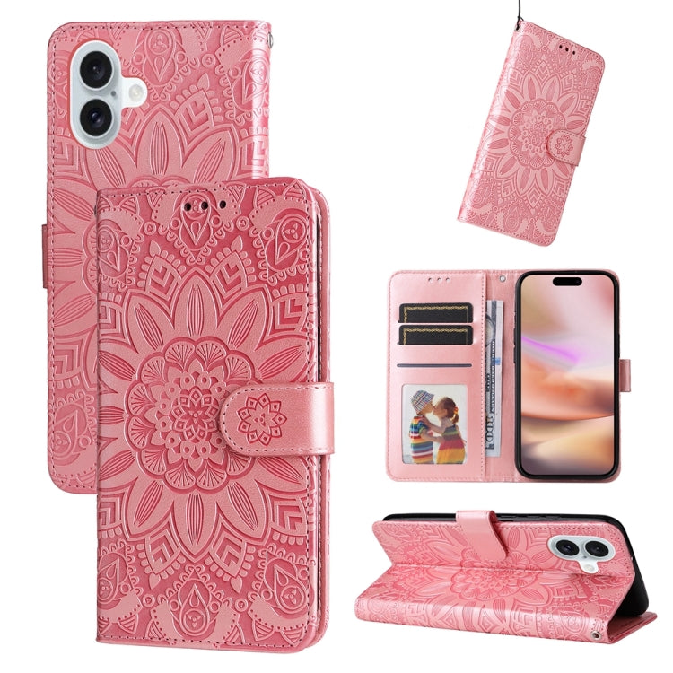 Embossed Sunflower Leather Phone Case, For iPhone 16 Pro Max, For iPhone 16 Pro, For iPhone 16 Plus, For iPhone 16
