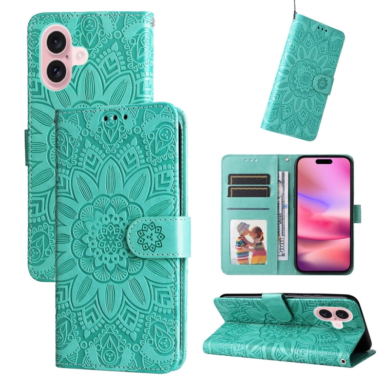 Embossed Sunflower Leather Phone Case, For iPhone 16 Pro Max, For iPhone 16 Pro, For iPhone 16 Plus, For iPhone 16