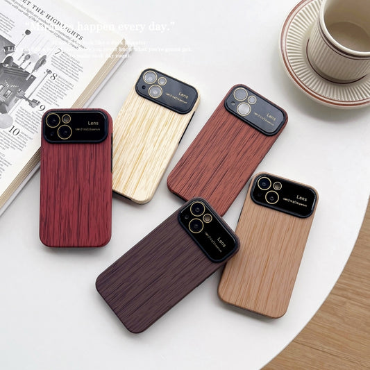 جراب هاتف من مادة TPU بحبيبات خشبية مع غشاء عدسة، لهاتف iPhone 12 Pro، وiPhone 11 Pro Max، وiPhone 11، وiPhone 11 Pro، وiPhone X / XS، وiPhone XR، وiPhone XS Max