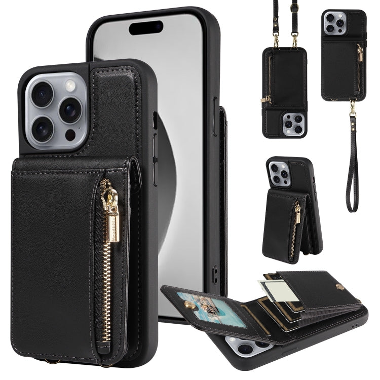 Crossbody Lanyard Zipper Wallet Leather Phone Case, For iPhone 16 Pro Max, For iPhone 16 Pro, For iPhone 16 Plus, For iPhone 16