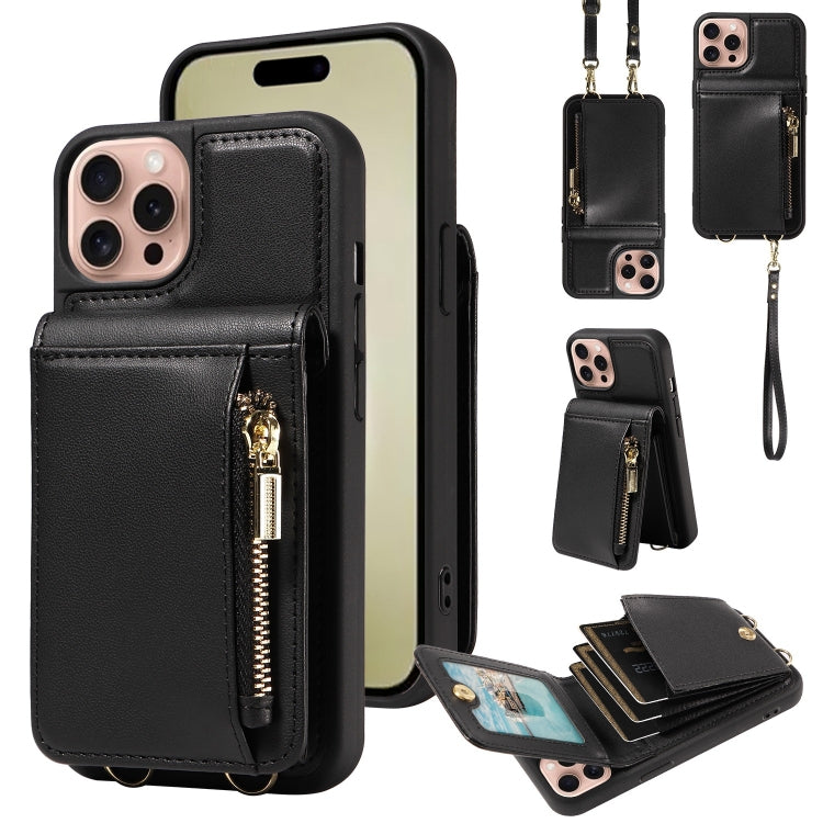 Crossbody Lanyard Zipper Wallet Leather Phone Case, For iPhone 16 Pro Max, For iPhone 16 Pro, For iPhone 16 Plus, For iPhone 16