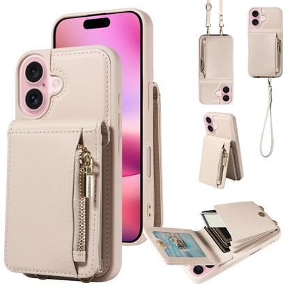 Crossbody Lanyard Zipper Wallet Leather Phone Case, For iPhone 16 Pro Max, For iPhone 16 Pro, For iPhone 16 Plus, For iPhone 16