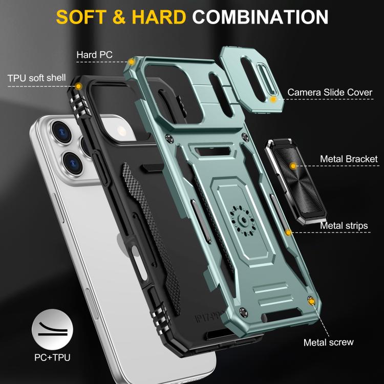 Armor PC + TPU Camera Shield Phone Case, For iPhone 17 Pro Max, For iPhone 17 Pro, For iPhone 16e, For iPhone 16 Pro Max, For iPhone 16 Pro, For iPhone 16 Plus