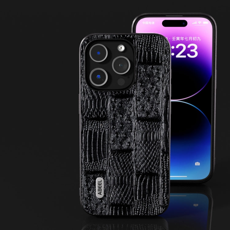ABEEL Genuine Leather Mahjong Pattern Black Edge Phone Case, For iPhone 15 Pro Max, For iPhone 15 Pro, For iPhone 15 Plus, For iPhone 15