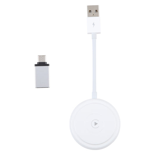 USB + USB-C / Type-C Wired to Wireless Carplay Adapter for iPhone, White Round