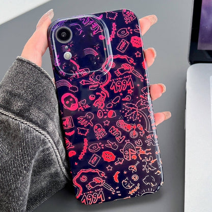 جراب هاتف PC بفتحات دقيقة بنمط مرسوم، لهاتف iPhone XR