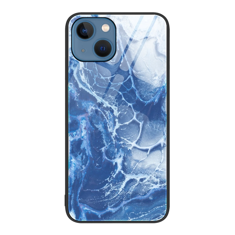Marble Pattern Glass Protective Phone Case, For iPhone 15 Plus, For iPhone 15