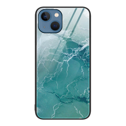 Marble Pattern Glass Protective Phone Case, For iPhone 15 Plus, For iPhone 15