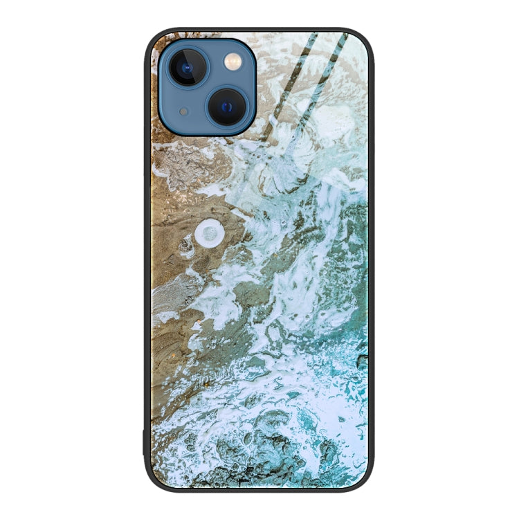 Marble Pattern Glass Protective Phone Case, For iPhone 15 Plus, For iPhone 15