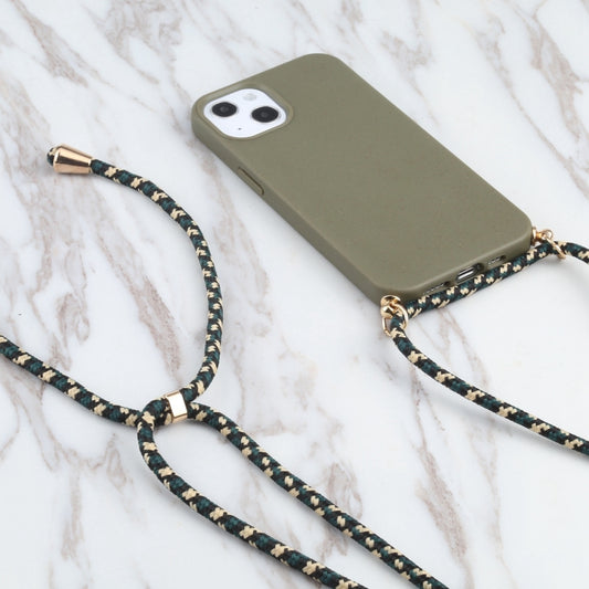 جراب هاتف مقاوم للصدمات من مادة TPU من قش القمح مع حبل للرقبة، لهاتف iPhone 15 Plus، لهاتف iPhone 15