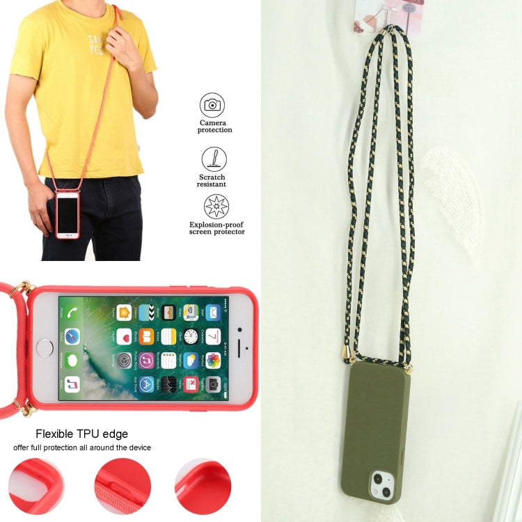 جراب هاتف مقاوم للصدمات من مادة TPU من قش القمح مع حبل للرقبة، لهاتف iPhone 15 Plus، لهاتف iPhone 15
