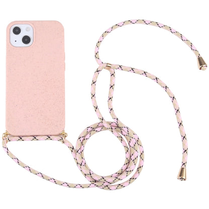 جراب هاتف مقاوم للصدمات من مادة TPU من قش القمح مع حبل للرقبة، لهاتف iPhone 15 Plus، لهاتف iPhone 15