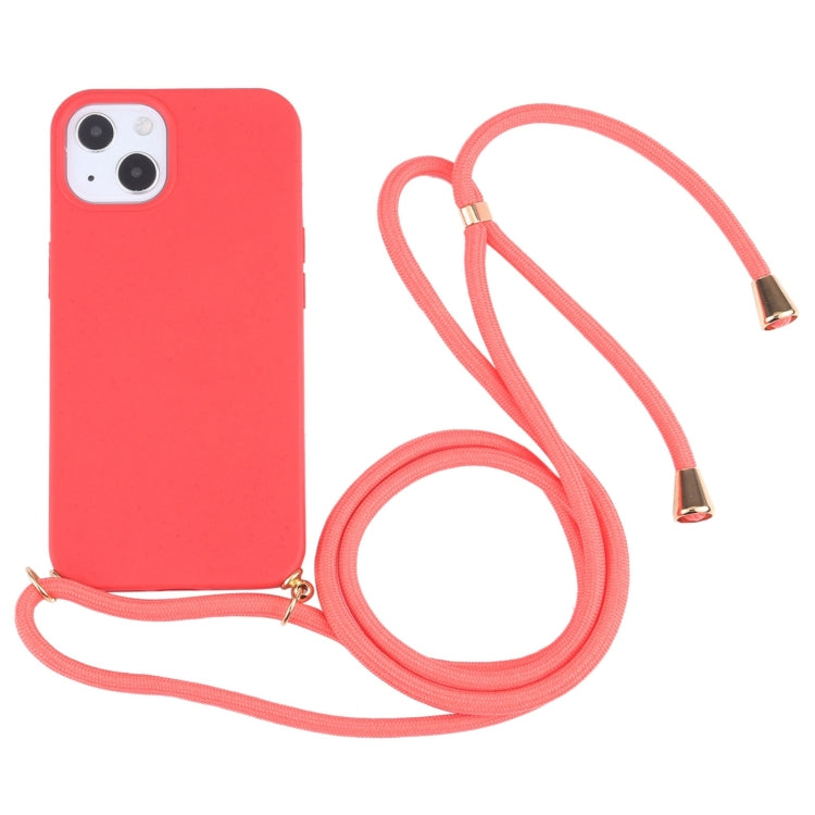 جراب هاتف مقاوم للصدمات من مادة TPU من قش القمح مع حبل للرقبة، لهاتف iPhone 15 Plus، لهاتف iPhone 15
