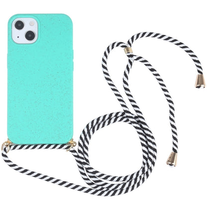 جراب هاتف مقاوم للصدمات من مادة TPU من قش القمح مع حبل للرقبة، لهاتف iPhone 15 Plus، لهاتف iPhone 15