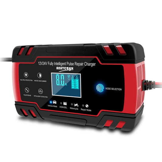 ANHTCzyx 12V 8A  / 24V 4A Automobile Battery Charger Motorcycle Battery Repair Type AGM, US Plug (Red), EU Plug (Red), UK Plug (Red), AU Plug (Red)