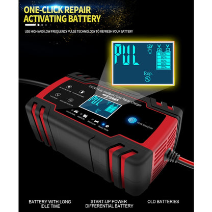ANHTCzyx 12V 8A  / 24V 4A Automobile Battery Charger Motorcycle Battery Repair Type AGM, US Plug (Red), EU Plug (Red), UK Plug (Red), AU Plug (Red)