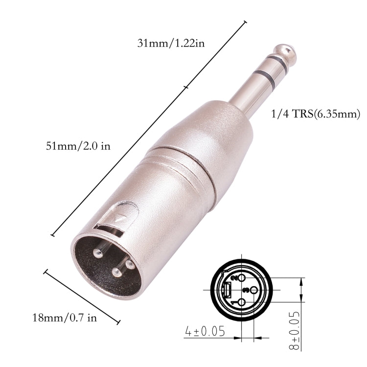LZ1180 6.35mm 1/4 TRS Male to XLR 3pin Male Adapter
