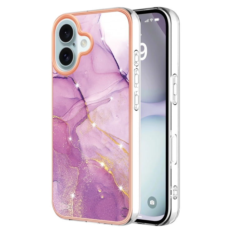 Electroplating Marble Pattern Dual-side IMD TPU Shockproof Phone Case, For iPhone 16 Pro Max, For iPhone 16 Pro, For iPhone 16 Plus, For iPhone 16