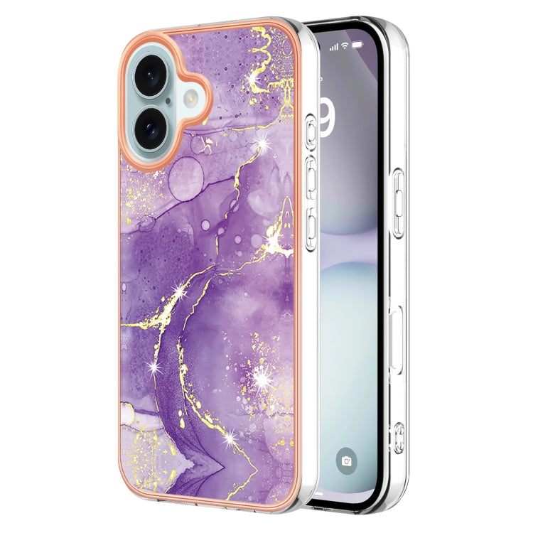 Electroplating Marble Pattern Dual-side IMD TPU Shockproof Phone Case, For iPhone 16 Pro Max, For iPhone 16 Pro, For iPhone 16 Plus, For iPhone 16