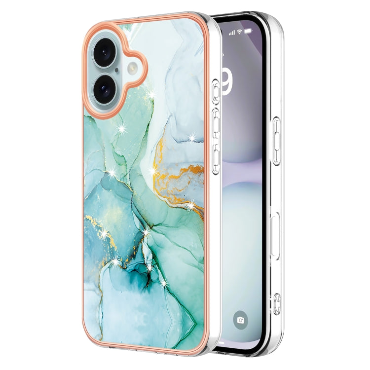 Electroplating Marble Pattern Dual-side IMD TPU Shockproof Phone Case, For iPhone 16 Pro Max, For iPhone 16 Pro, For iPhone 16 Plus, For iPhone 16