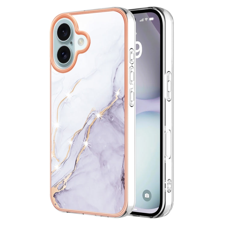 Electroplating Marble Pattern Dual-side IMD TPU Shockproof Phone Case, For iPhone 16 Pro Max, For iPhone 16 Pro, For iPhone 16 Plus, For iPhone 16