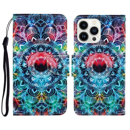3D Colored Drawing Flip Leather Phone Case, For iPhone 15 Pro Max, For iPhone 15 Pro
