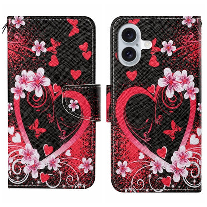 3D Colored Drawing Flip Leather Phone Case, For iPhone 16 Plus, For iPhone 16