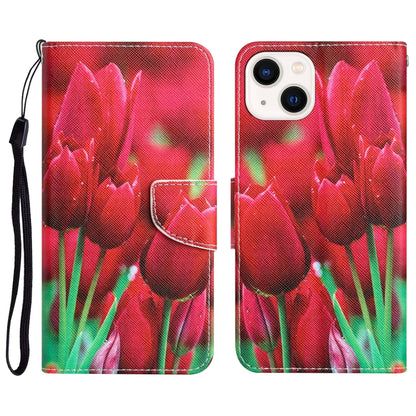 Colored Drawing Leather Phone Case, For iPhone 15 Pro Max, For iPhone 15 Pro, For iPhone 15 Plus, For iPhone 15