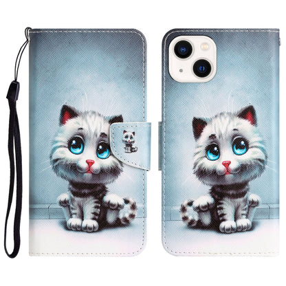 Colored Drawing Leather Phone Case, For iPhone 15 Pro Max, For iPhone 15 Pro, For iPhone 15 Plus, For iPhone 15