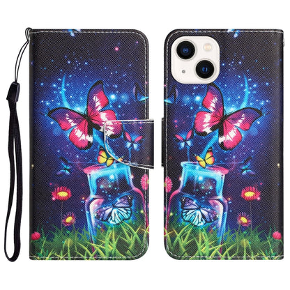 Colored Drawing Leather Phone Case, For iPhone 15 Pro Max, For iPhone 15 Pro, For iPhone 15 Plus, For iPhone 15