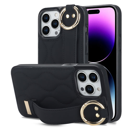 جراب هاتف من البولي يوريثان بحلقة تغطية كاملة غير قابلة للانزلاق مع سوار معصم، لهاتف iPhone 14 Pro، وiPhone 14 Pro Max، وiPhone 13 Pro Max