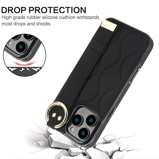 جراب هاتف من البولي يوريثان بحلقة تغطية كاملة غير قابلة للانزلاق مع سوار معصم، لهاتف iPhone 16 Pro Max، وiPhone 16 Pro، وiPhone 16 Plus