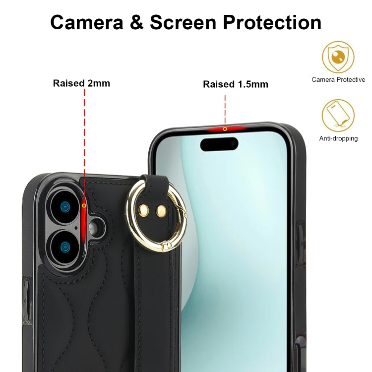 جراب هاتف من البولي يوريثان بحلقة تغطية كاملة غير قابلة للانزلاق مع سوار معصم، لهاتف iPhone 16 وiPhone 14 Plus وiPhone 14