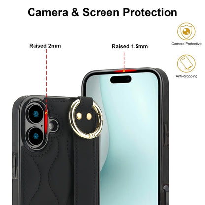 جراب هاتف من البولي يوريثان بحلقة تغطية كاملة غير قابلة للانزلاق مع سوار معصم، لهاتف iPhone 16 وiPhone 14 Plus وiPhone 14
