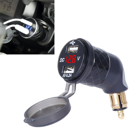 German EU Plug Special Motorcycle Elbow Charger Dual USB Voltmeter 4.2A Charger, Black, Blue, Red, Gold