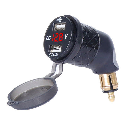 German EU Plug Special Motorcycle Elbow Charger Dual USB Voltmeter 4.2A Charger, Black, Blue, Red, Gold