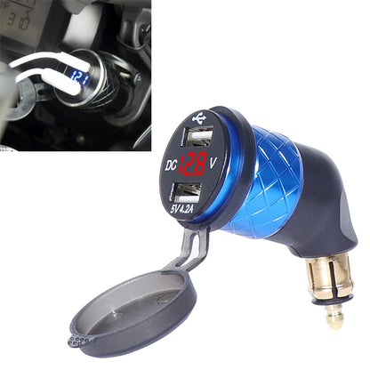 German EU Plug Special Motorcycle Elbow Charger Dual USB Voltmeter 4.2A Charger, Black, Blue, Red, Gold