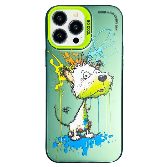 Double Layer Color Silver Series Animal Oil Painting Phone Case, For iPhone 14 Pro, For iPhone 15 Pro