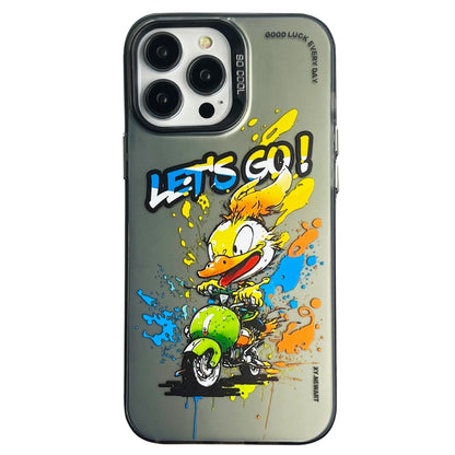 Double Layer Color Silver Series Animal Oil Painting Phone Case, For iPhone 15 Plus, For iPhone 14 Pro Max