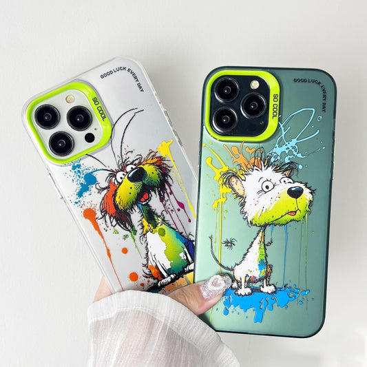 Double Layer Color Silver Series Animal Oil Painting Phone Case, For iPhone 15, For iPhone 13 Pro Max